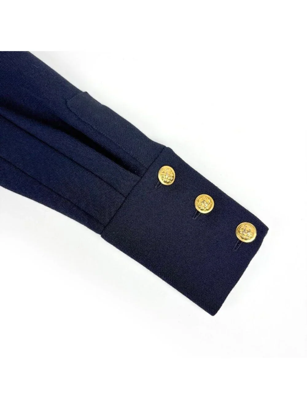 Chanel CC Logo Button Set Knee Length Skirt Navy